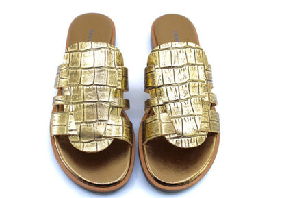 δερμάτινα μεταλλικά μπρονζέ φλατ σανδάλια FRAU