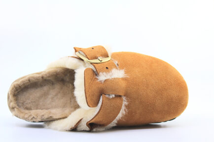 δερμάτινες καφέ ταμπά παντόφλες με γούνα FRAU