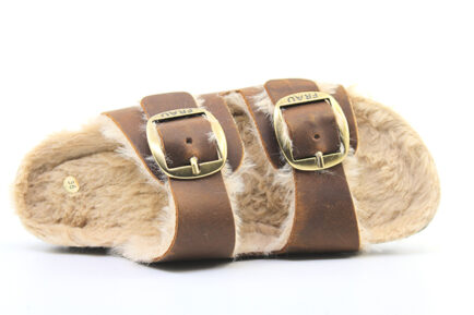 δερμάτινες καφέ ταμπά παντόφλες FRAU με γούνα