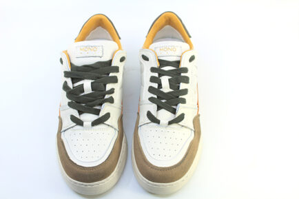 ανδρικά δερμάτινα λευκά καφέ sneakers δετά MONOWAY