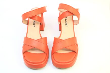 δερμάτινα πορτοκαλί/κοραλί πέδιλα με φιάπα