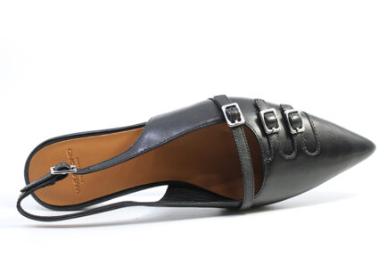 Δερμάτινα μυτερά μαύρα slingbacks vagabond