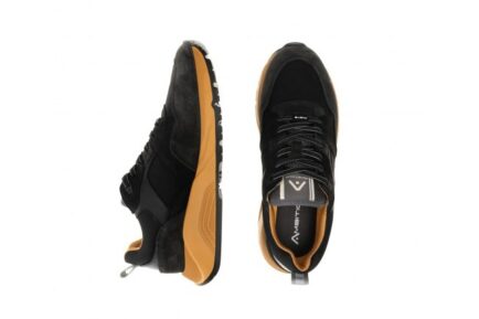 Ανδρικά δερμάτινα sneakers μαύρα STRIDER Chunky Runner