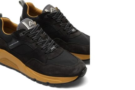 Ανδρικά δερμάτινα sneakers μαύρα STRIDER Chunky Runner
