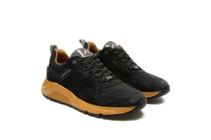 Ανδρικά δερμάτινα sneakers μαύρα STRIDER Chunky Runner