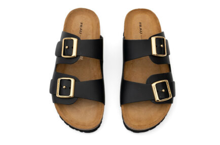 frau δερματινες γυναικειες παντοφλες με αγκραφα μαύρες