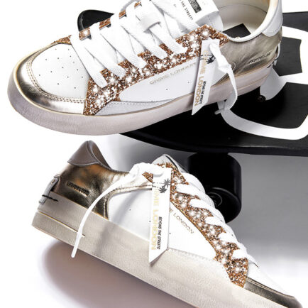 crime london sneaker glitter gold λευκά