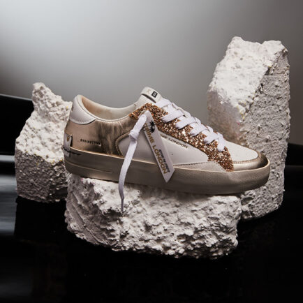 crime london sneaker glitter gold λευκά