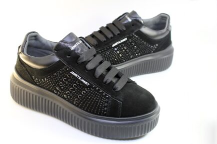 δερμάτινα γυναικεία sneakers μαύρα janet&janet