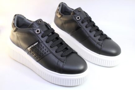 δερμάτινα γυναικεία sneakers μαύρα janet&janet