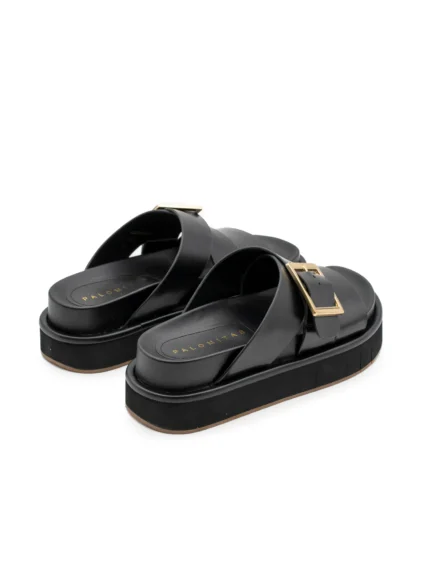 palomitas πλατφόρμες slides μαύρες δερμάτινες