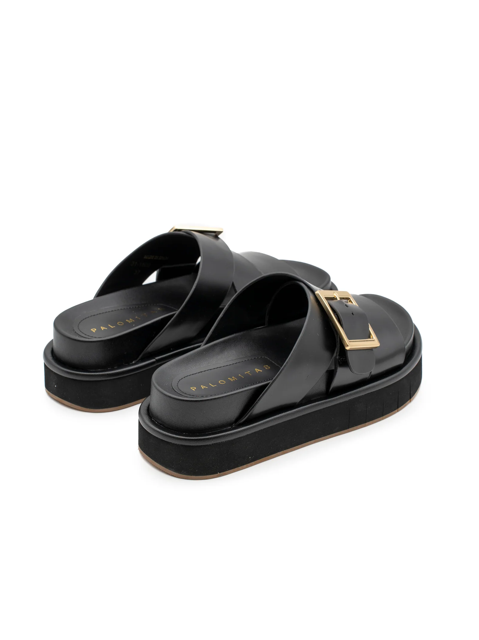 palomitas πλατφόρμες slides μαύρες δερμάτινες