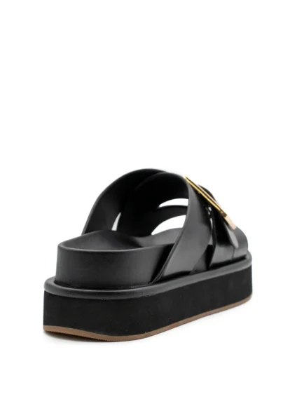 palomitas πλατφόρμες slides μαύρες δερμάτινες