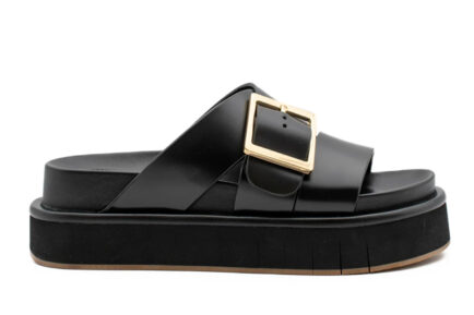 palomitas πλατφόρμες slides μαύρες δερμάτινες