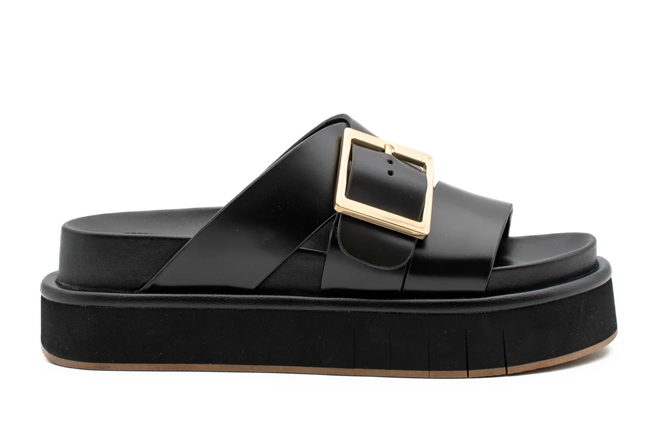 palomitas πλατφόρμες slides μαύρες δερμάτινες