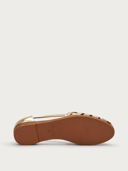 Frau χρυσα δερματινα φλατ μπαλαρινες